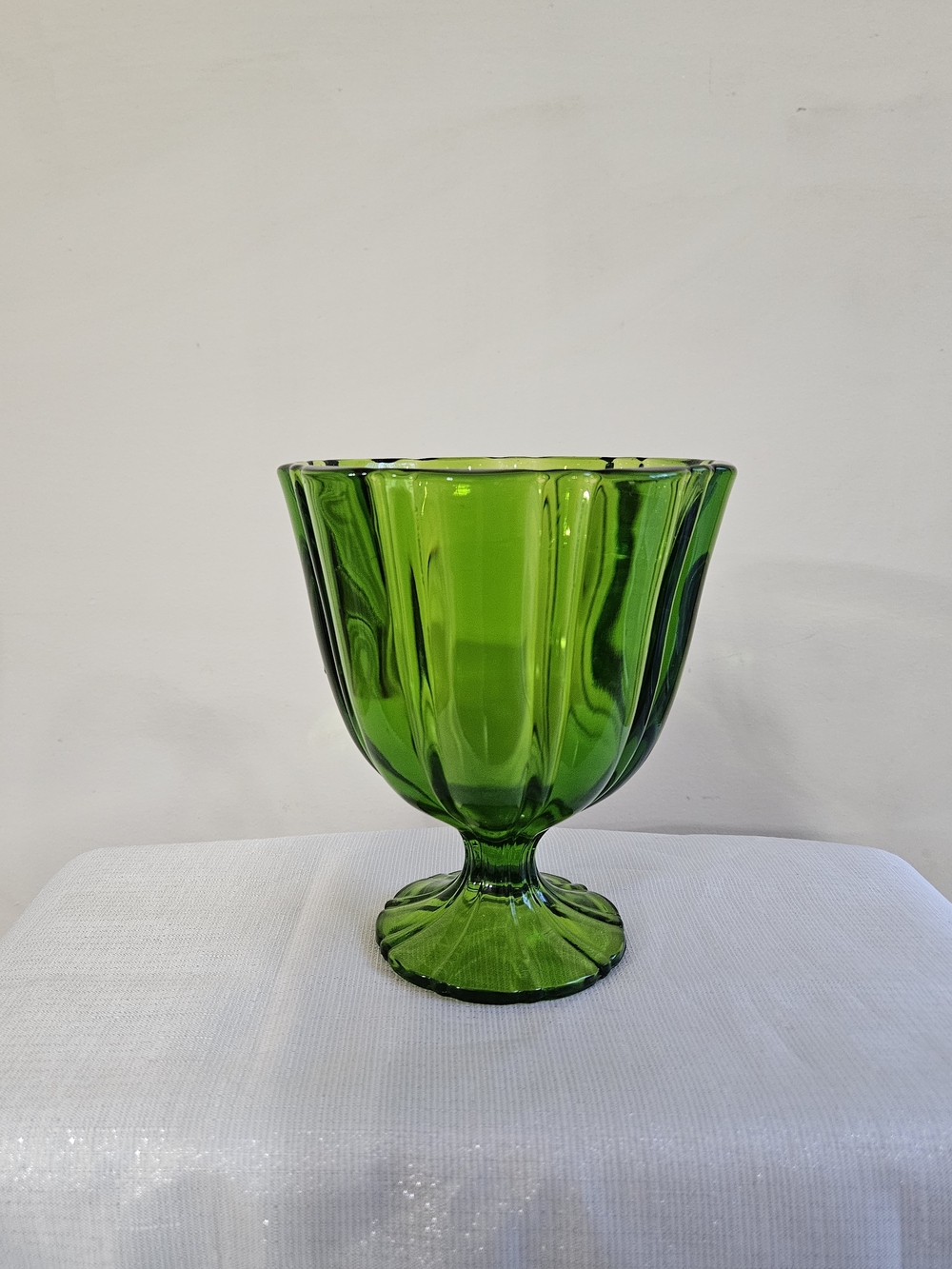 Mosser Green Pressed Glass Pedestal Bowl